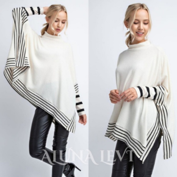 ❤️ Stripe Contrast Poncho Top ❤️ - Picture 2 of 5